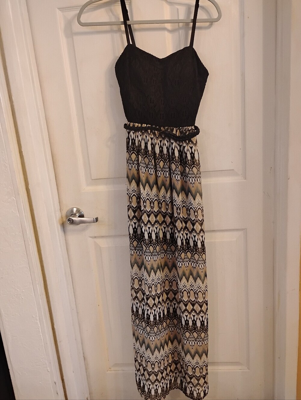 Lily Rose Black Crochet-style Top With a Geometric Pattern Maxi Dress, Size S